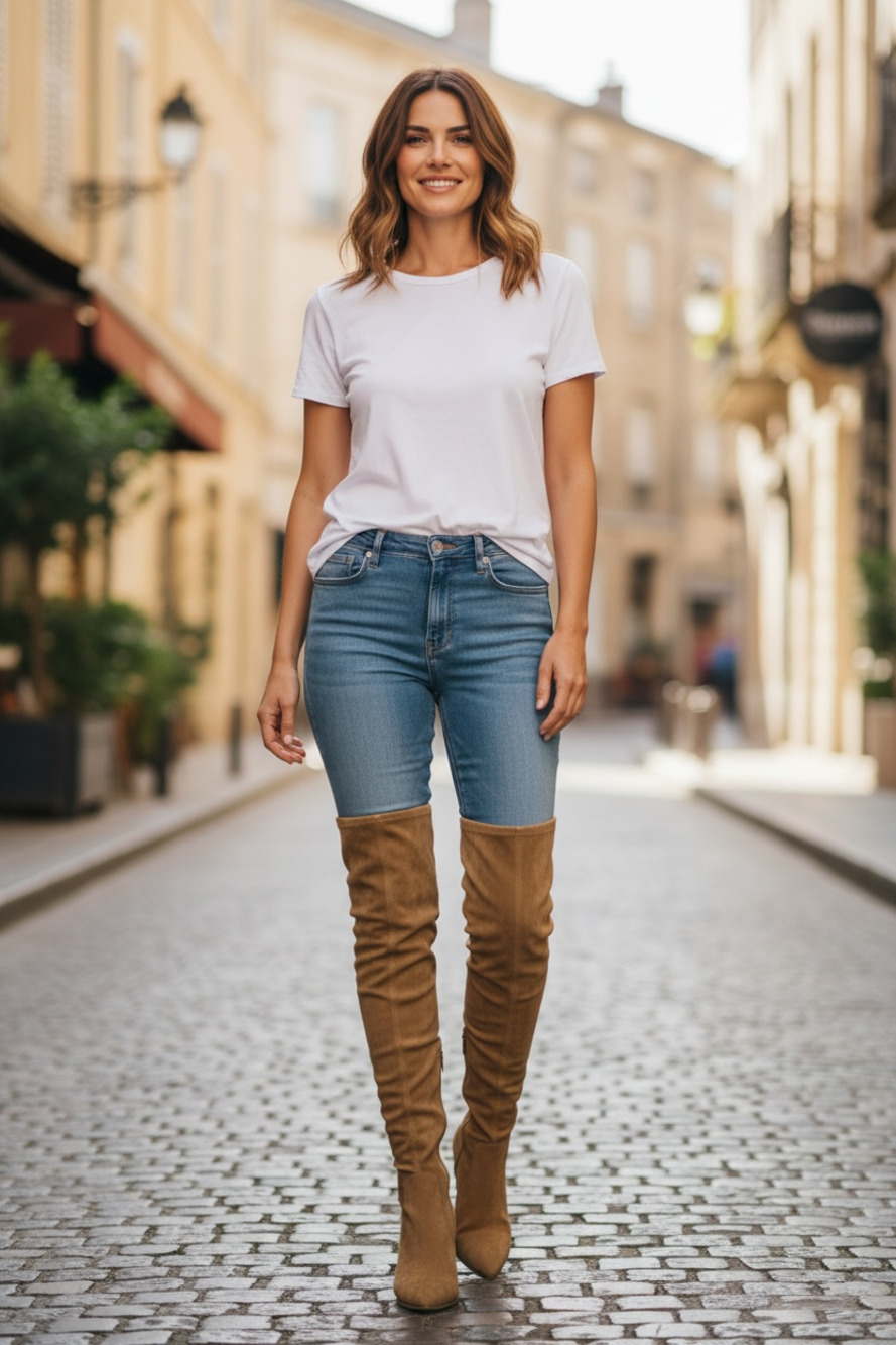 Cape Robbin Camel Suede Over-The-Knee Boots with Block Heel